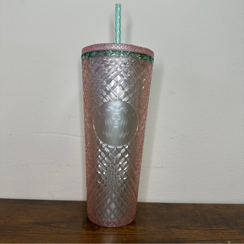 Starbucks Pink Iridescent Studded Tumbler 24oz Cold Cup w/ Straw Reusable